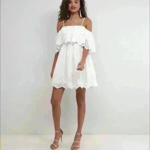 ASOS DESIGN premium double layer off shoulder mini dress white Size 12